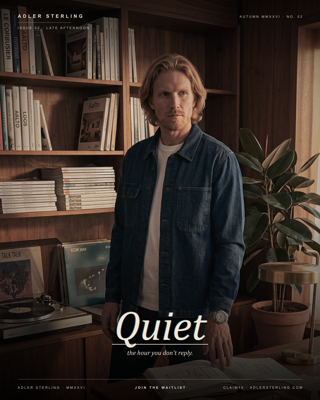 Quiet — Late Afternoon 03 · Nordic at desk, books, slow reading.